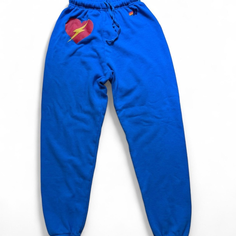 Aviator Nation Blue Jogger Pants with Heart & Bolt Design